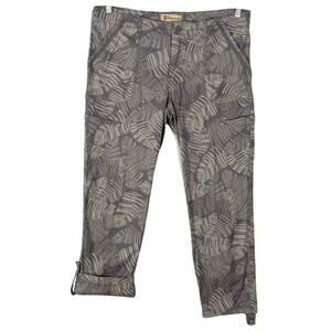 NWOT DEMOCRACY Pant 12 Flex-ellent Grey Palm-Leaf Roll-Tab-Snap Stretch Tropical